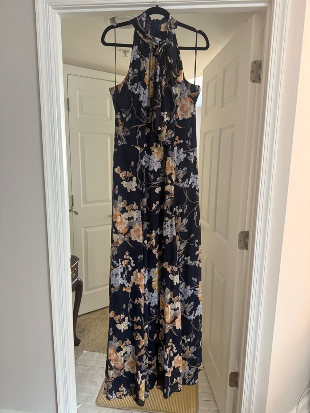 Lauren Ralph Lauren Navy Floral Halter Gown with Belt - Picture 3 of 5